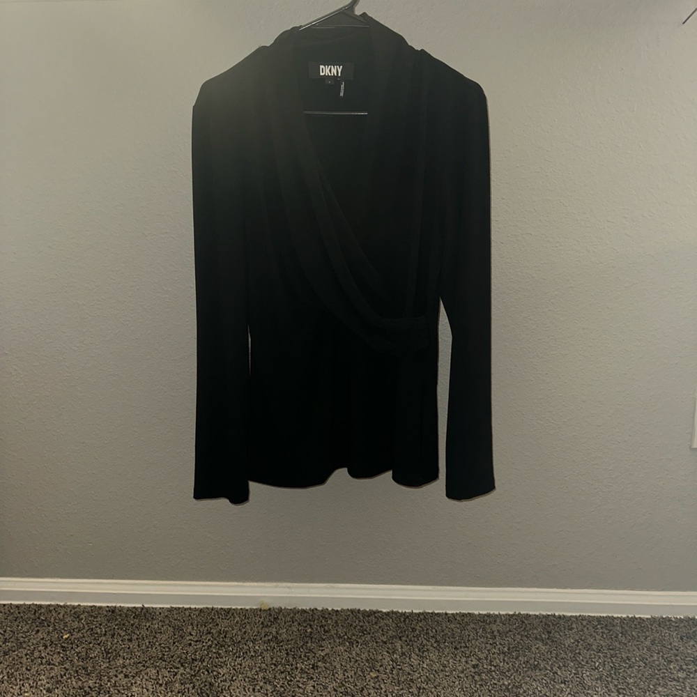 DKNY Elegant Black Drape Blouse